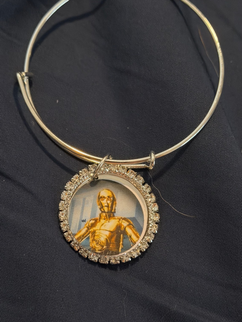 Gold-Tone Crystal Round Charm Bangle Bracelet